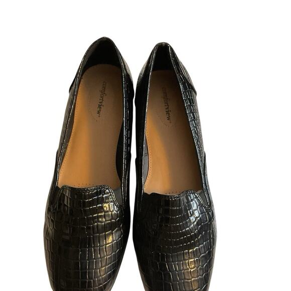 Comfort View Leisa Womens Flat Loafers 10.5M Black Croc Faux Patent Shoes - Picture 9 of 14